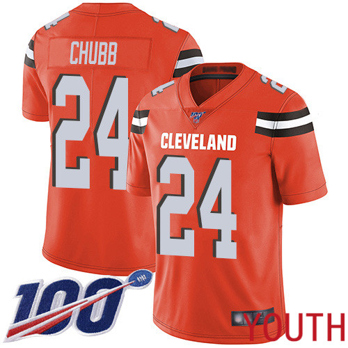 Cleveland Browns Nick Chubb Youth Orange Limited Jersey 24 NFL Football Alternate 100th Season Vapor Untouchable